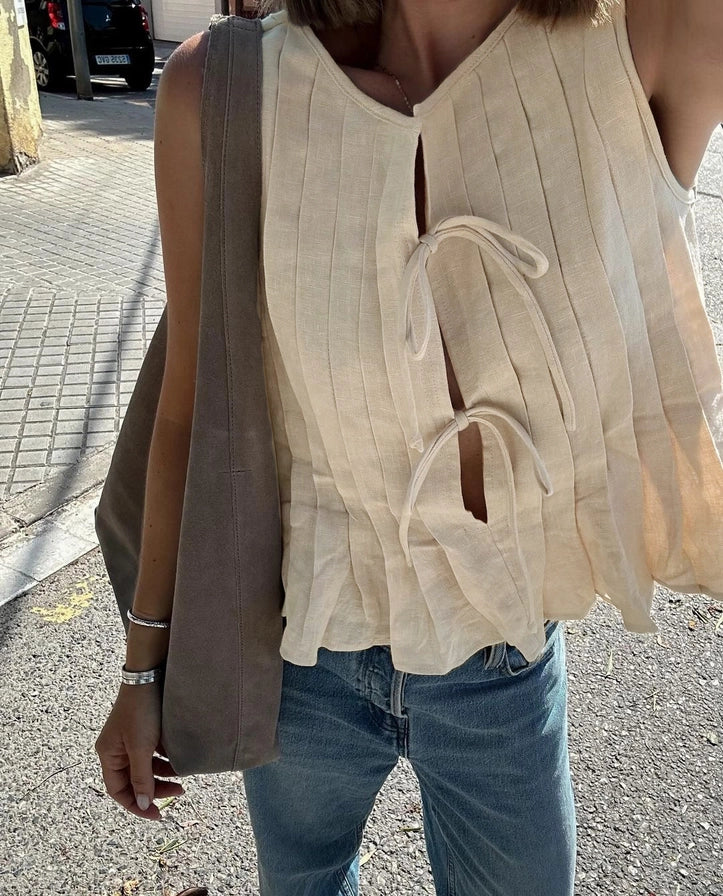 Pleated Bow Tie Front Top