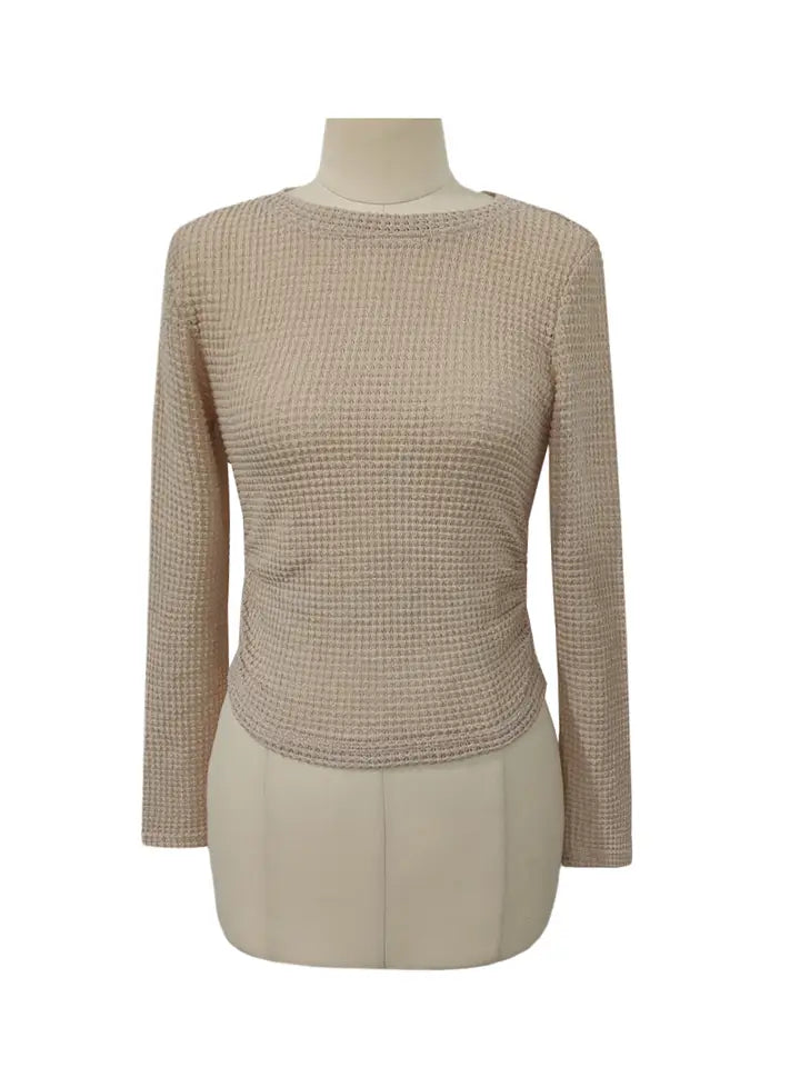 Plain Waffle Fitted Long Sleeve Top