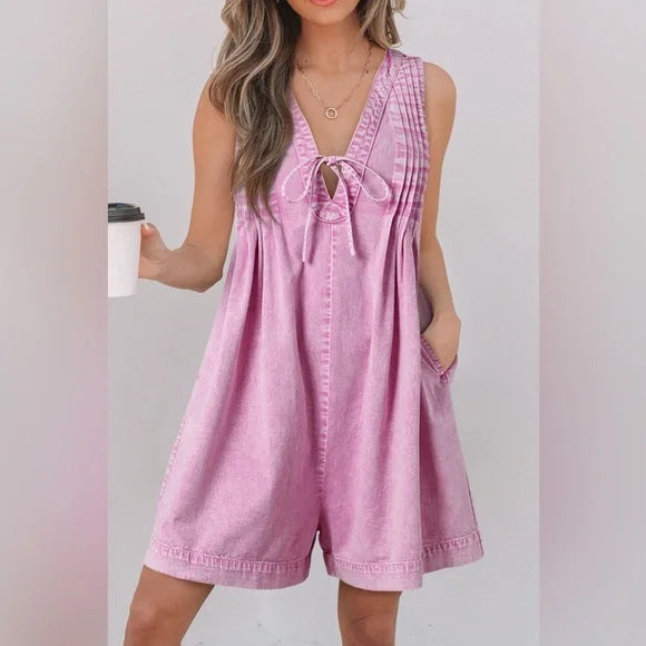 Mineral Wash Denim Romper