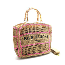 Load image into Gallery viewer, CROCHET Woven tote bag RIVE GAUCHE with bamboo handles: Fuchsia
