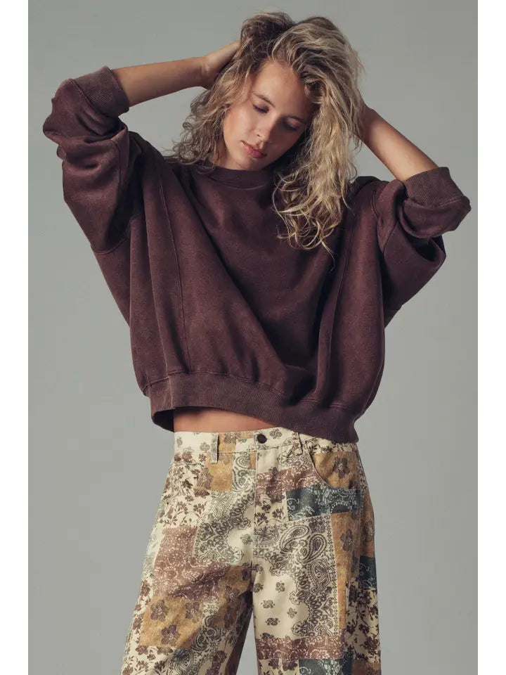 Crew Neck Comfort Washed Spring Sweatshirt