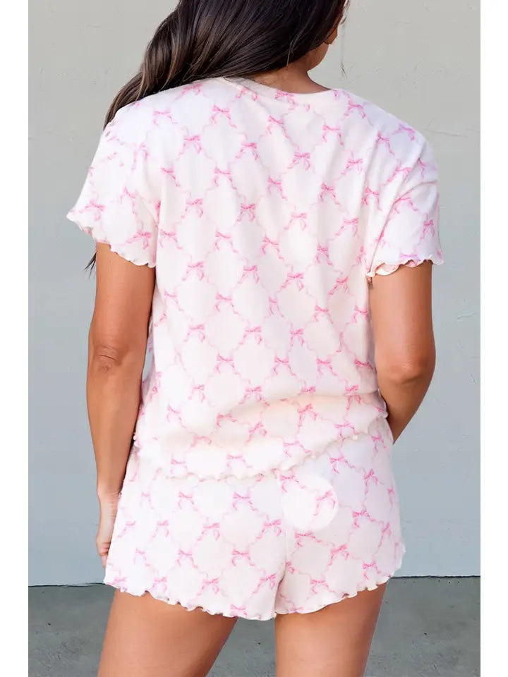 Pink Bow Two Piece Short Set