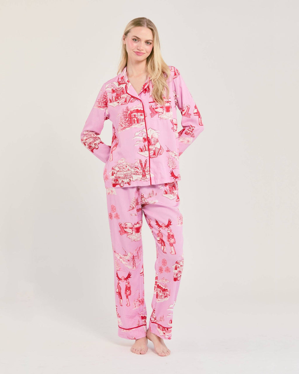 Après Ski Toile Long Sleeve Pajama Pants Set