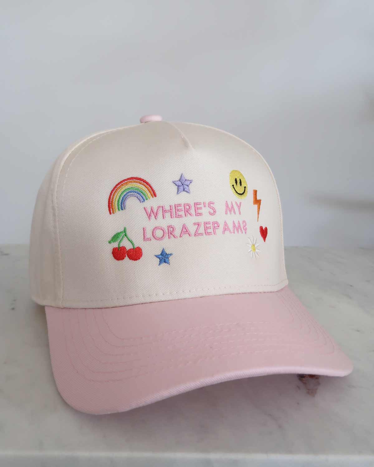 Where's My Lorazepam White Lotus Embroidered Charm Hat Cap