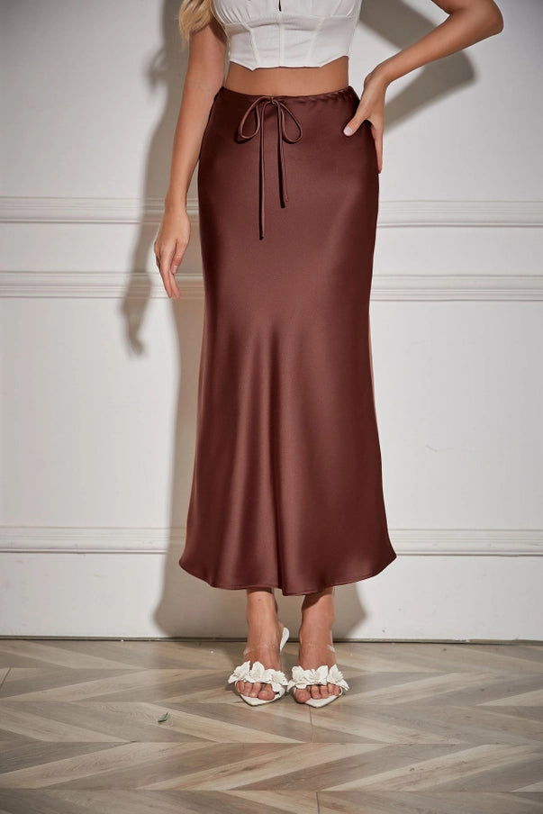 High-Waist Wrap Maxi Satin Skirt