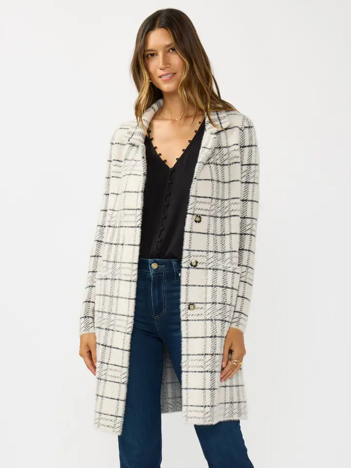 Plaid Notched Collar Button Front Cardigan