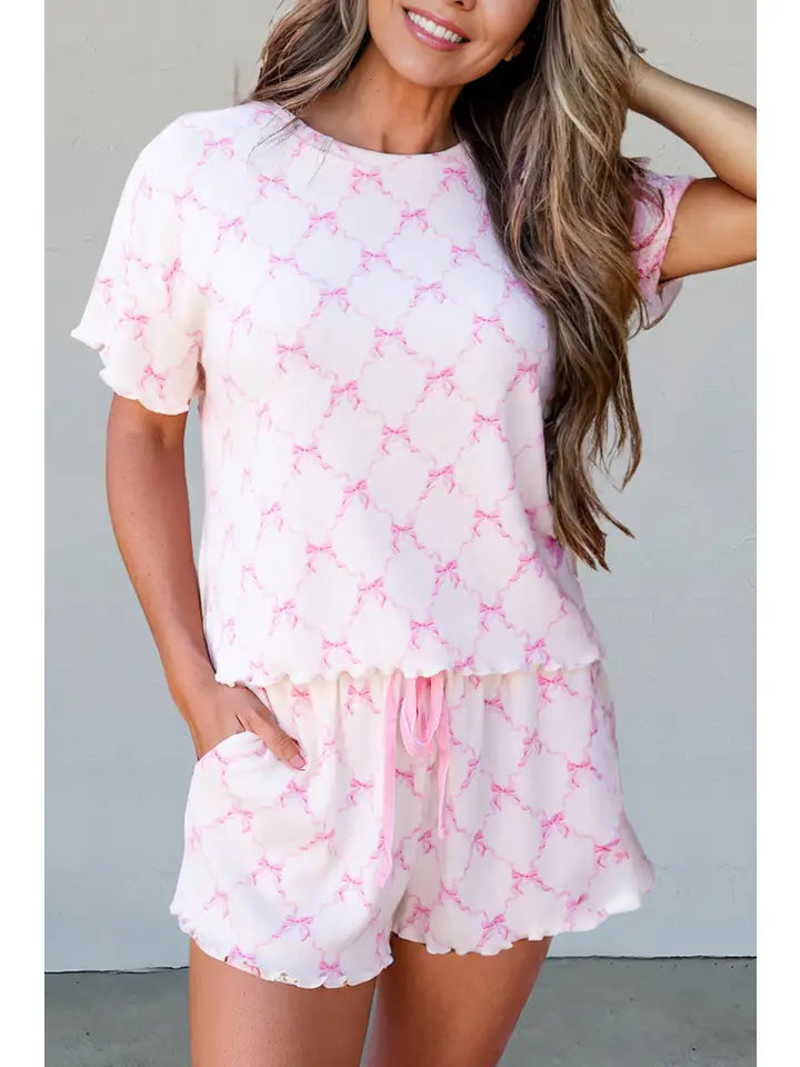 Pink Bow Two Piece Short Set