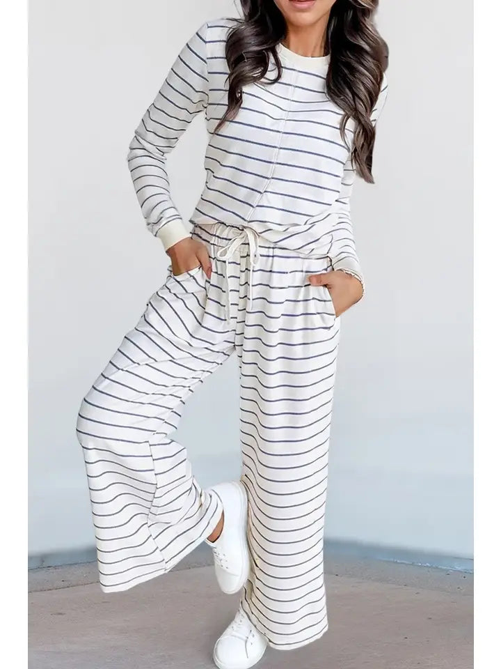 Striped Print Long Sleeve Top & Pants Set