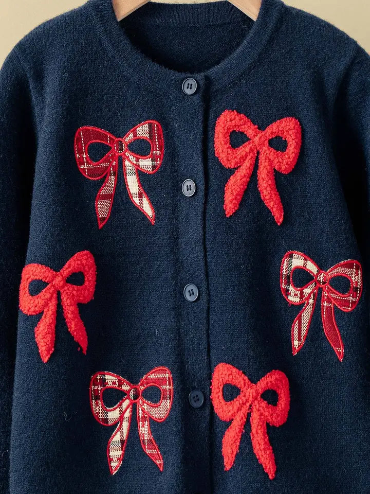 Textured Bow Knit Cardigan