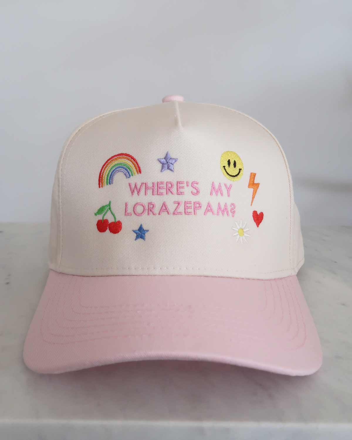 Where's My Lorazepam White Lotus Embroidered Charm Hat Cap