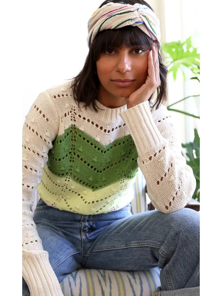 Juno Pointelle- Chevron Knit Sweater