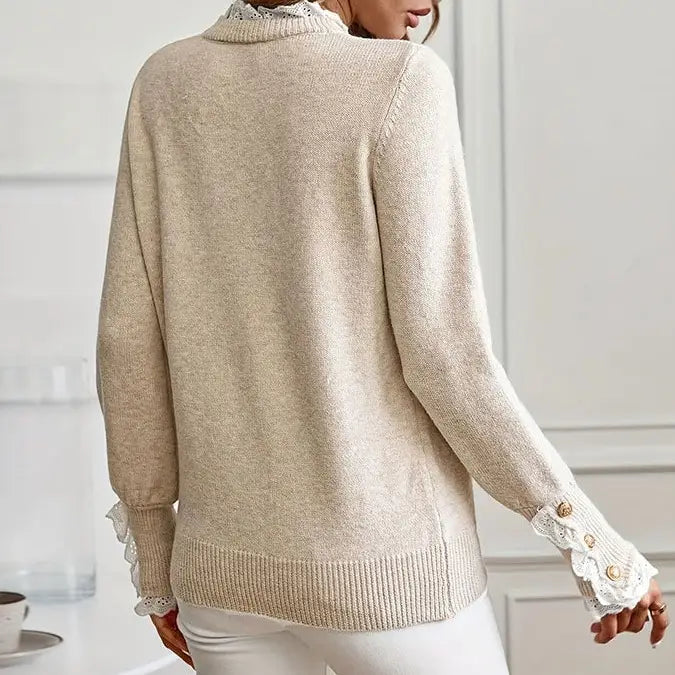 Lace Trim Round Neck Pullover Knit