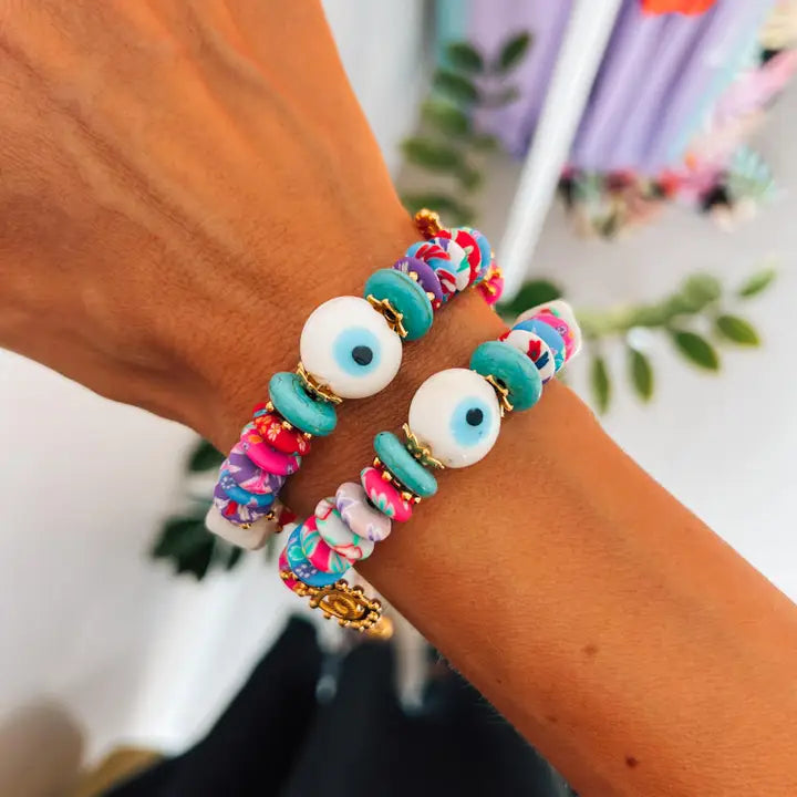 Multi Colored Eye Bracelet with Gold Details