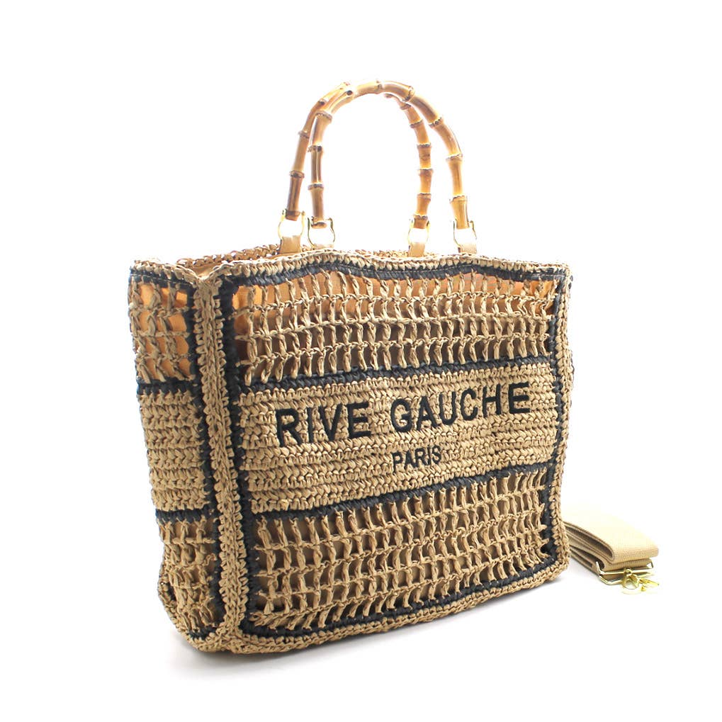 Crochet Woven Tote with Bamboo Handles