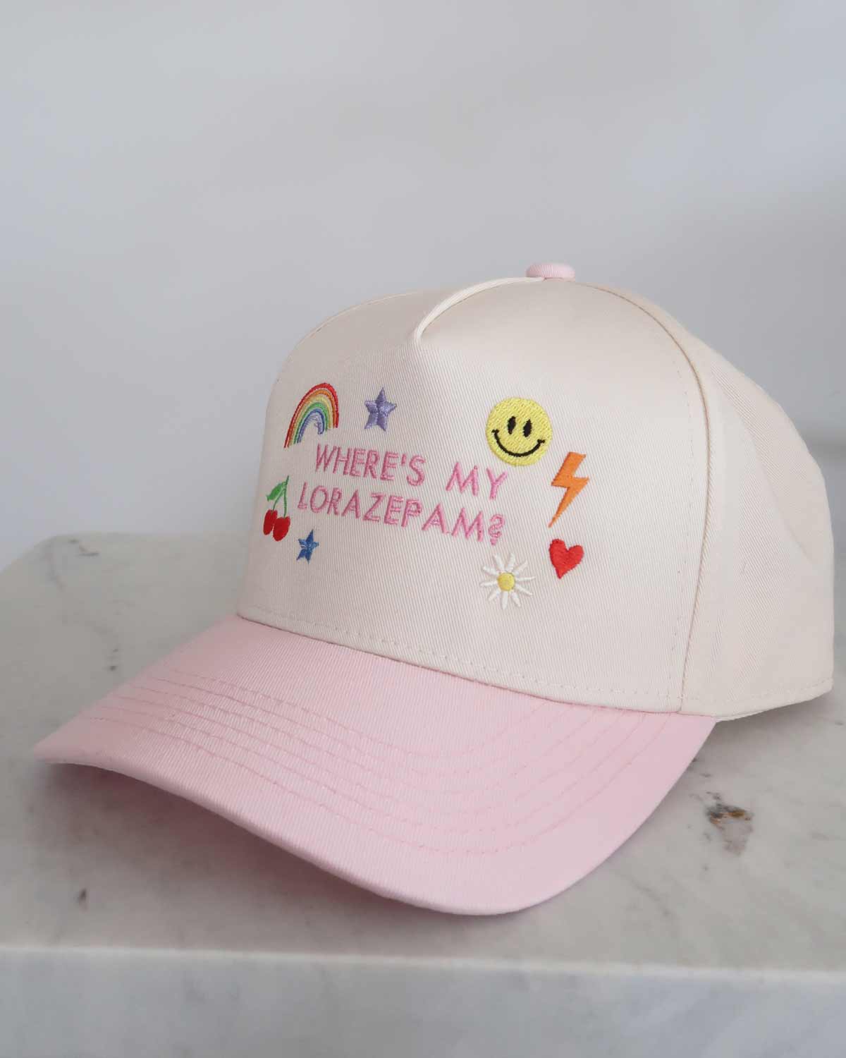 Where's My Lorazepam White Lotus Embroidered Charm Hat Cap