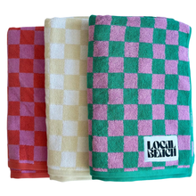Load image into Gallery viewer, Checker Beach &amp; Bath Towel: Kelly/Bubble Gum
