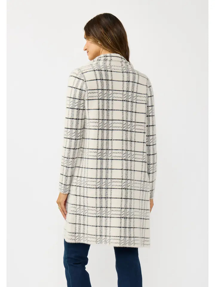 Plaid Notched Collar Button Front Cardigan