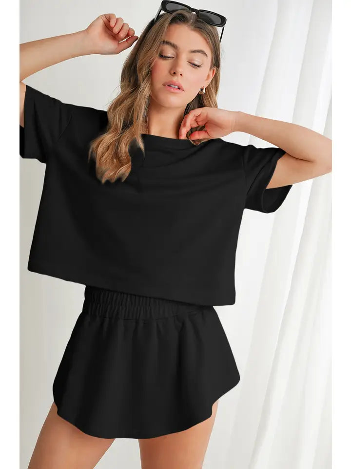 Black High Waist Skort Set