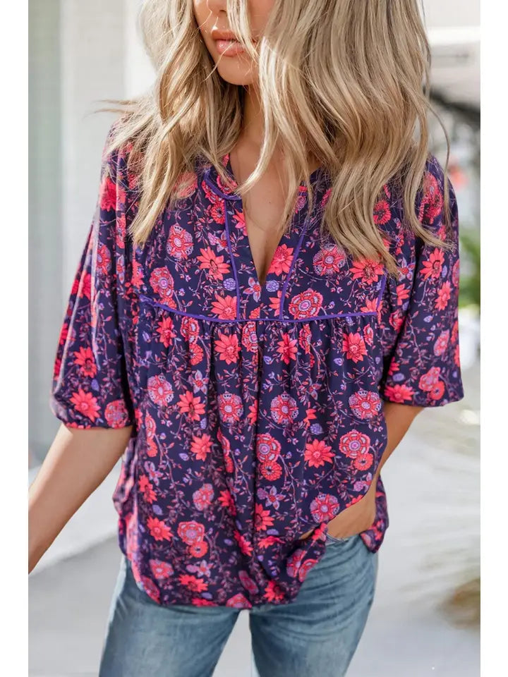 Floral Half Sleeve Blouse Top