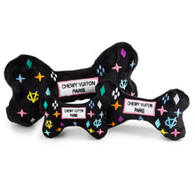 Load image into Gallery viewer, Black Monogram Chewy Vuitton Bone Squeaker Dog Toy
