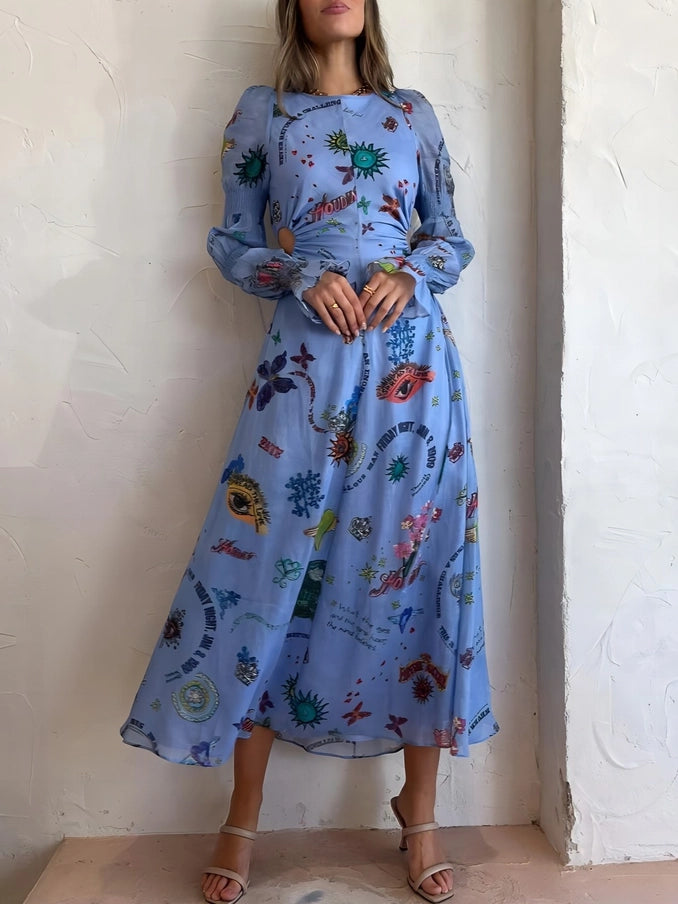 Graffiti Balloon Sleeve Dress