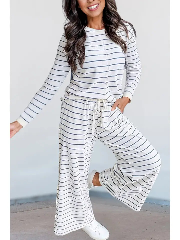 Striped Print Long Sleeve Top & Pants Set