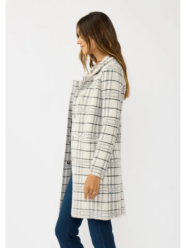 Plaid Notched Collar Button Front Cardigan