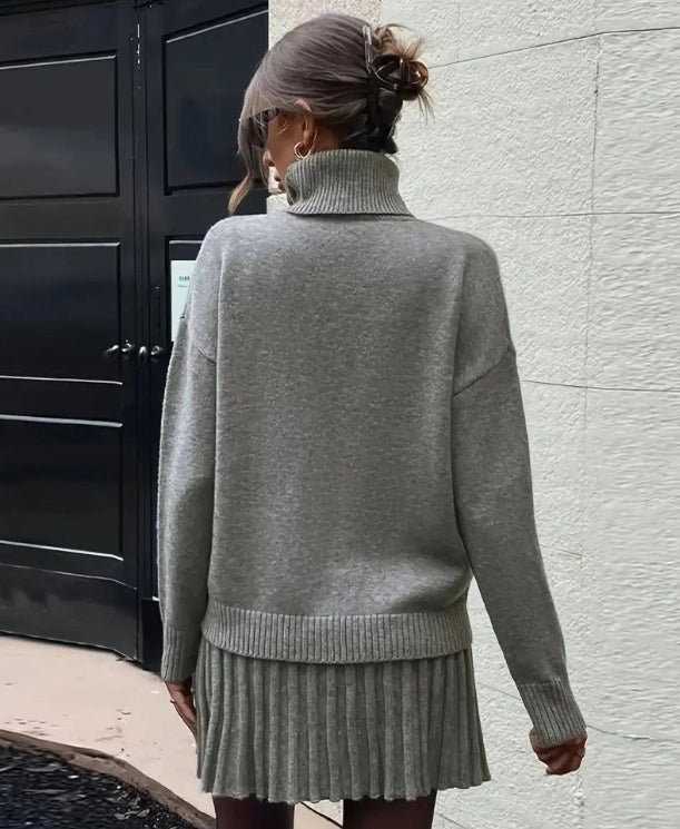 High-Neck Knitted Top and Short Skirt Set