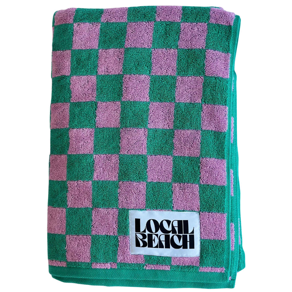 Checker Beach & Bath Towel: Coral/Lavender