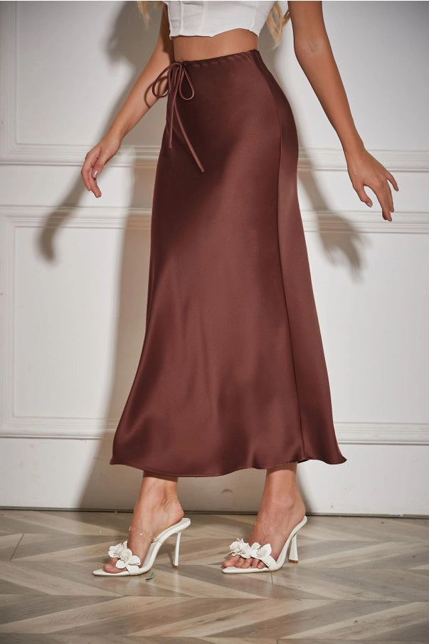 High-Waist Wrap Maxi Satin Skirt