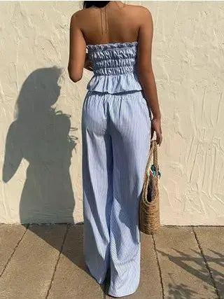 Striped Tube Top Pants Set