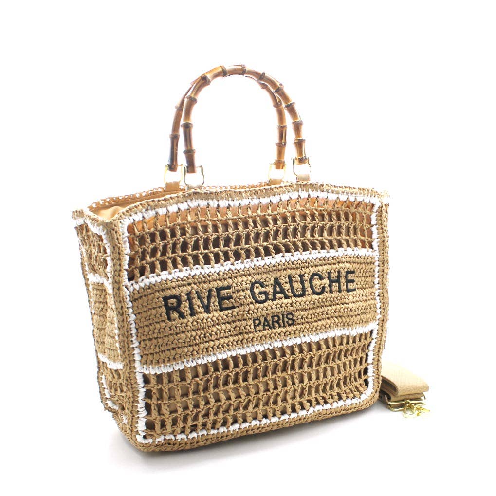 Crochet Woven Tote with Bamboo Handles