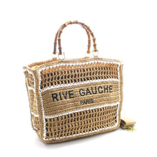 Load image into Gallery viewer, CROCHET Woven tote bag RIVE GAUCHE with bamboo handles: Fuchsia
