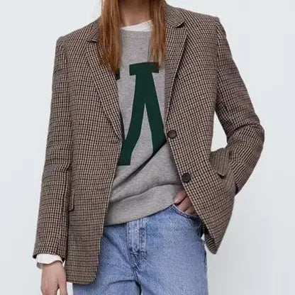 British-Inspired Houndstooth Blazer